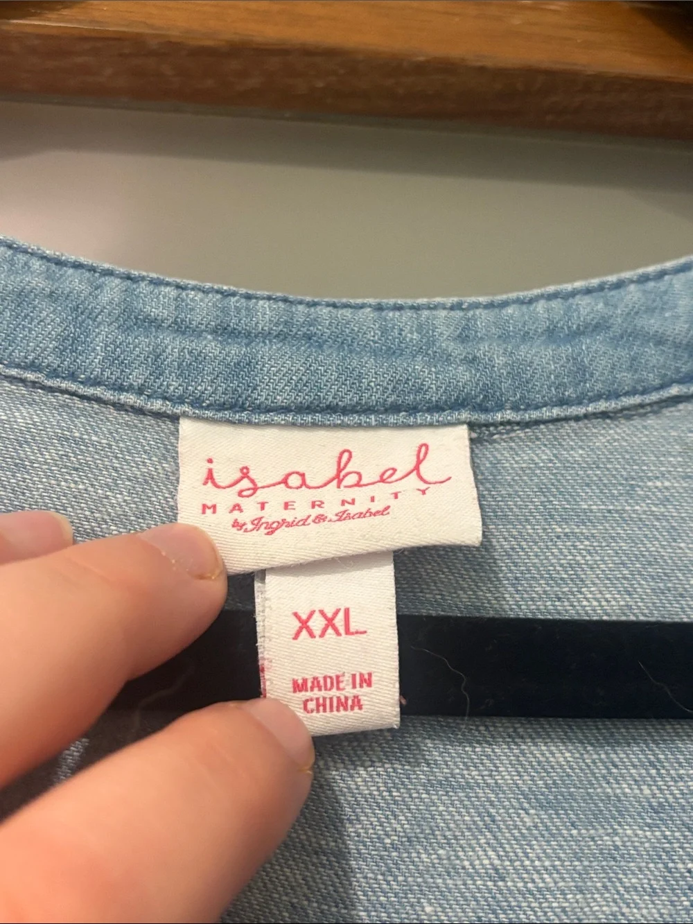 Isabel Maternity Light Blue Chambray Denim Midi Button-Front Dress - Picture 4 of 5